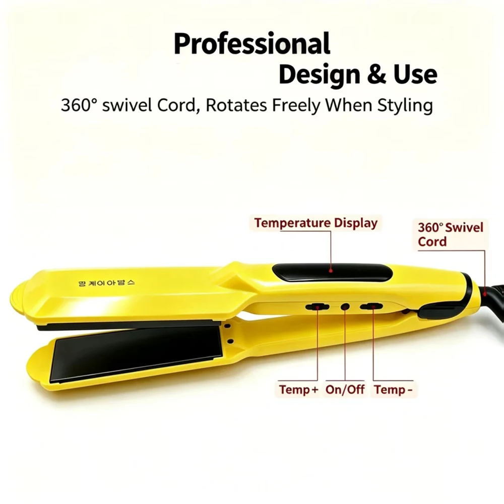 Upgraded Yellow Ceramic Flat Iron Hair Straightener Adjustable Temp Curling Tongs Salon Styling Tool For Silky Straight Hair