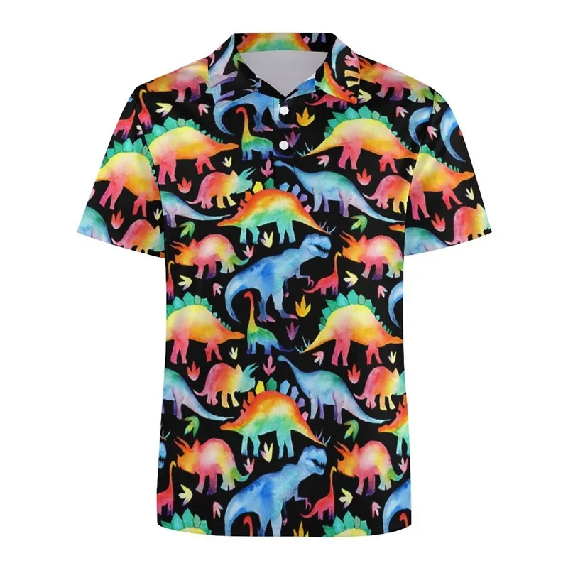 3D Print Dinosaur Frog Flag Polo Shirt For Men Animal Pattern T-Shirts Summer Casual Street Lapel Tops Tees Sports Short Sleeves