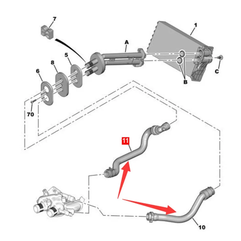 

A99F-Replacement Radiator Hose 6466XV,6466LP 6664YG,6466TZ Heat Exchange Coolant Line For 3008 308 Citroen C4 DS4