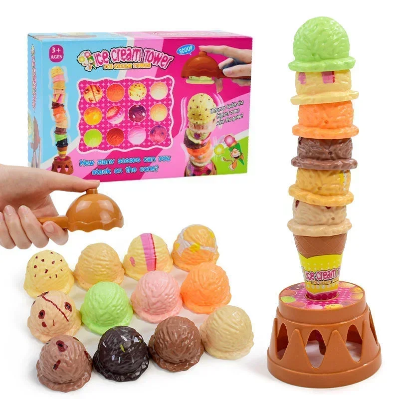 Ice Cream Toy Stacking Tower, 2024 Upgrade Ice Cream Game Balancing and Stackable Scoop Ices Cream, Ices Cream Cone Play Set