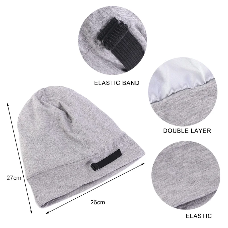Unisex Baggy Hut Doppelschicht Satin Futter Nacht Muslim Schlafmütze Damen Elastisch Verstellbare Beanie Headwrap Haarpflege Chemo Cap – Detail 2