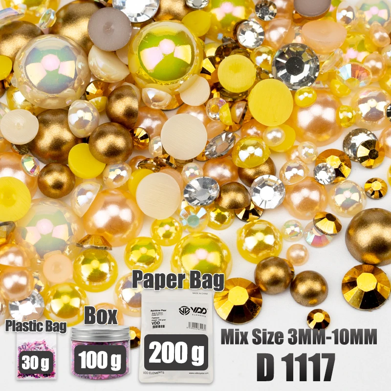 VDD 30/60/100/200g Großhandel Gemischte Größen ABS Halbrunde Perlen Flache Rückseite Perlen Farbige Harz-Strasssteine für Handwerk Nagelkunst DIY Dekoration – Detail 24