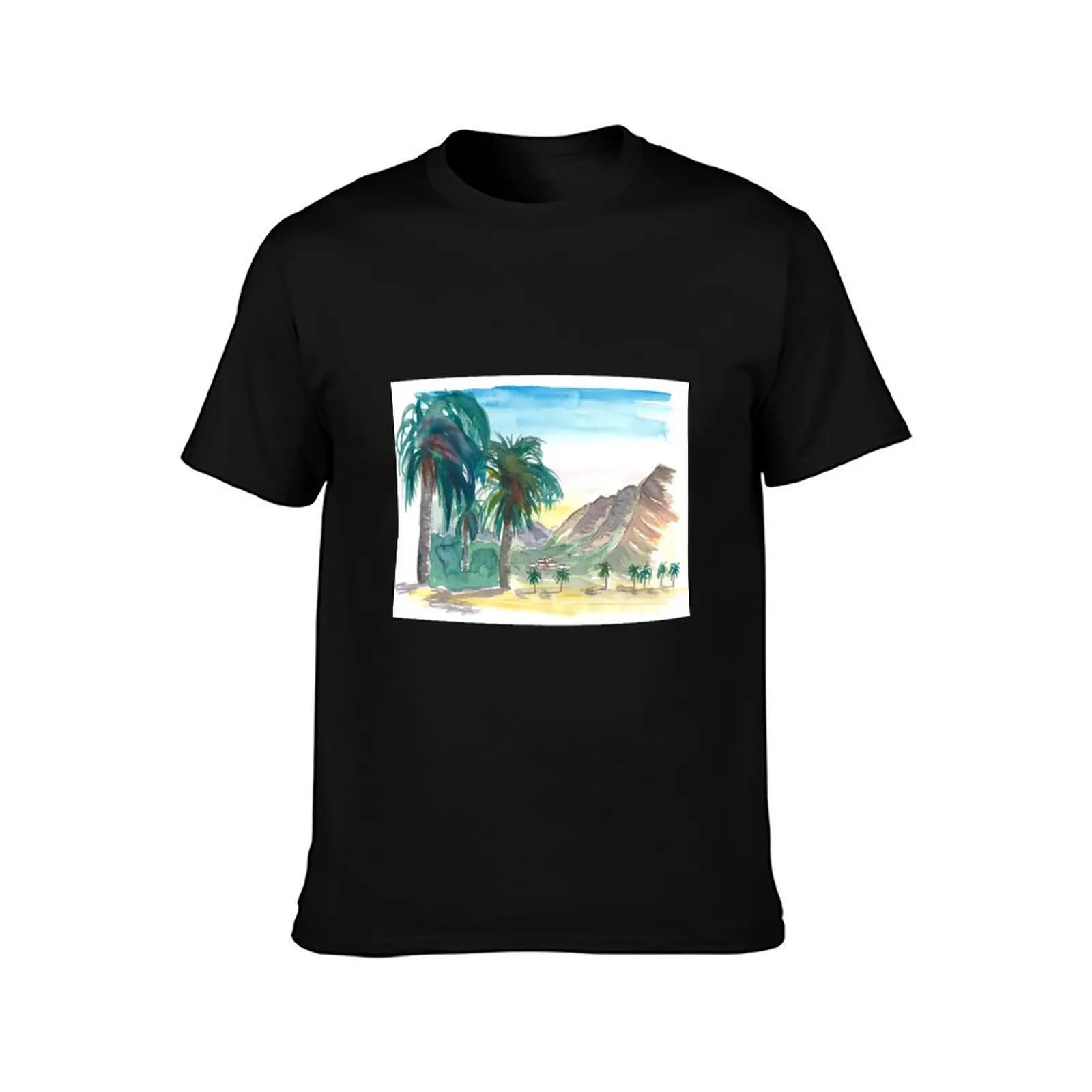 La Gomera Valle Gran Rey View with Palms T-Shirt, Summer Casual Cotton Tee, Oversized Streetwear Tops, Vintage Graphic Print