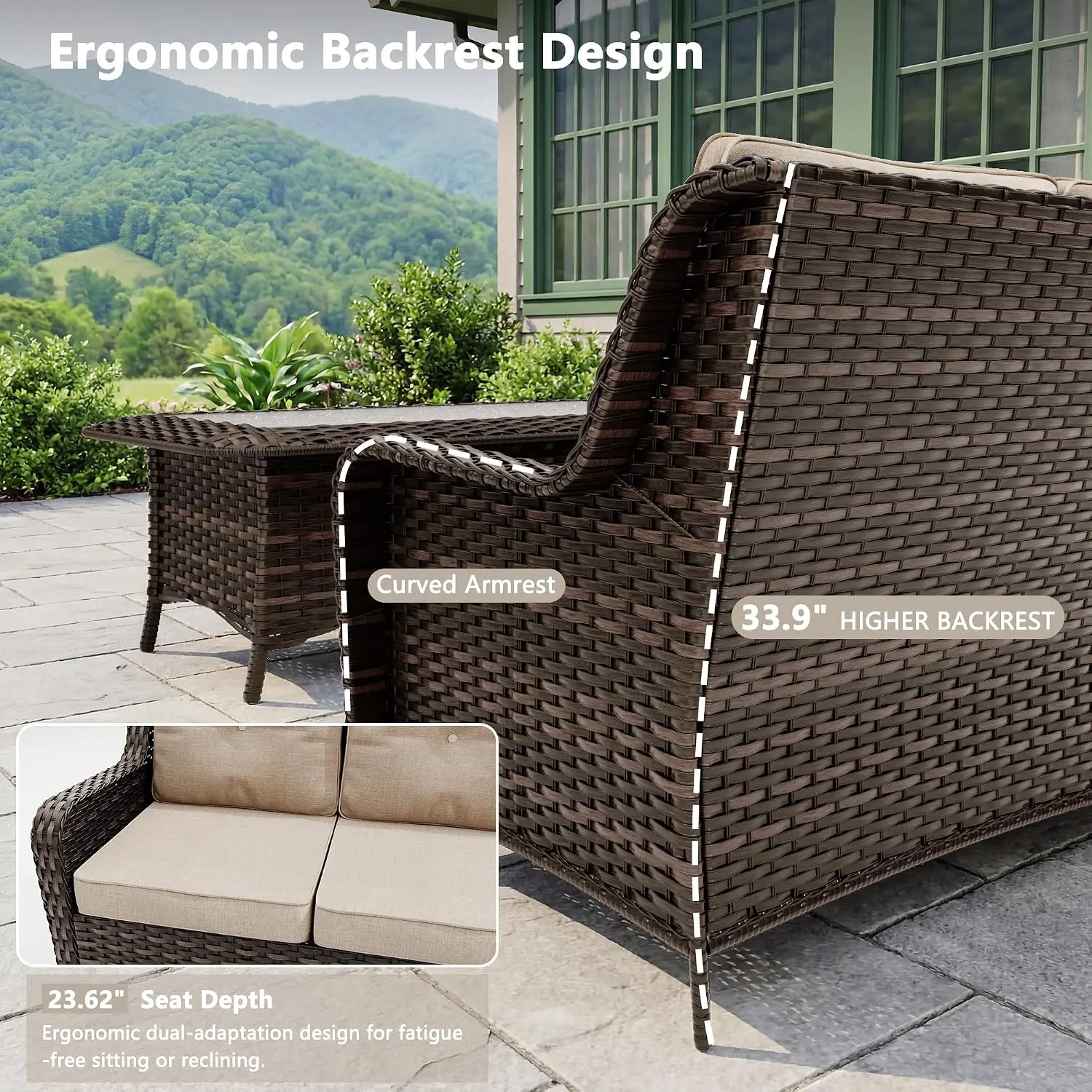 Outdoor Patio Furniture Set,7 Pieces 7 Seats Outdoor Sectional Furniture All Weather Thick PE Rattan Wicker Patio, Custom