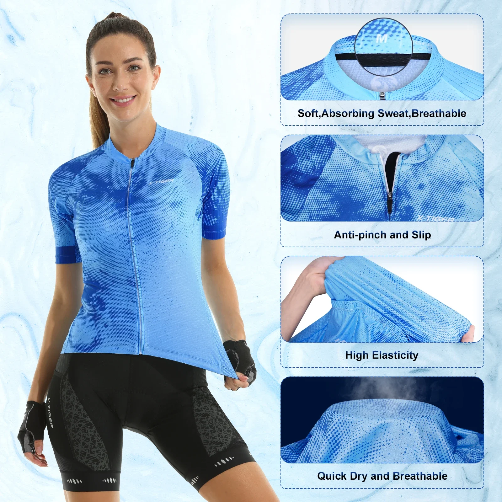 X-TIGER Women's Cycling Jersey Sets Outdoor Sports Summer Slim-Fit Short Sleeve Skinsuit Breathable Lycra Bicycle Clothing