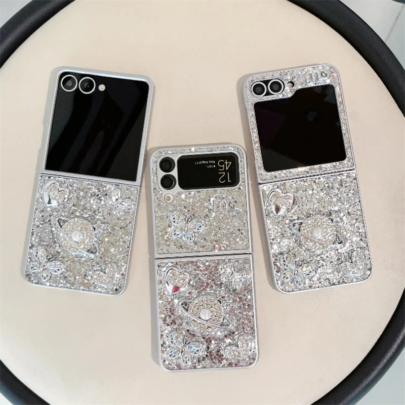 Luxury Glitter Rhinestone Butterfly Heart phone case For Samsung Galaxy Z Flip 8 5 6 7 Z Flip8 Shockproof Fold Cover Girls Gift