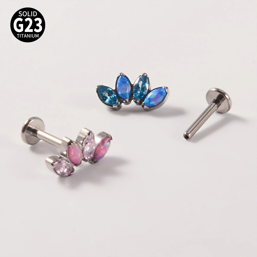 1PC ASTM F136 Titanium Four Marquis Zircon Labret Lip Ring Simple Opal Ear Cartilage Tragus Helix Daith Piercing Body Jewelry