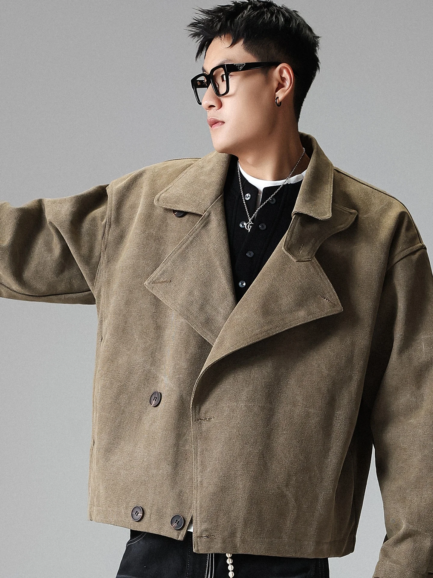 

High Quali ort Collared Workwear Jaet Men's Autumn American Trendy Design Casual Outerwear Cotton Polyester Blend