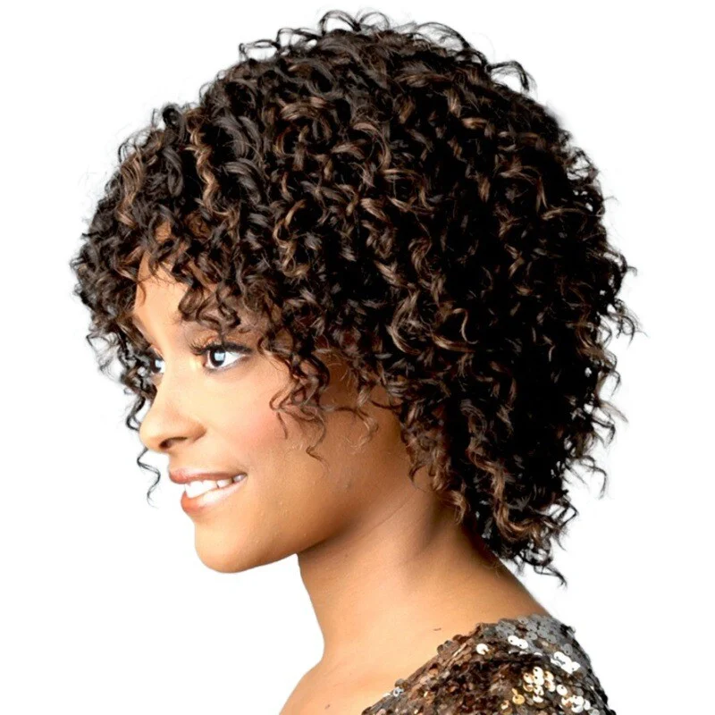 Parrucca afro corta marrone per parrucche sintetiche da donna nere