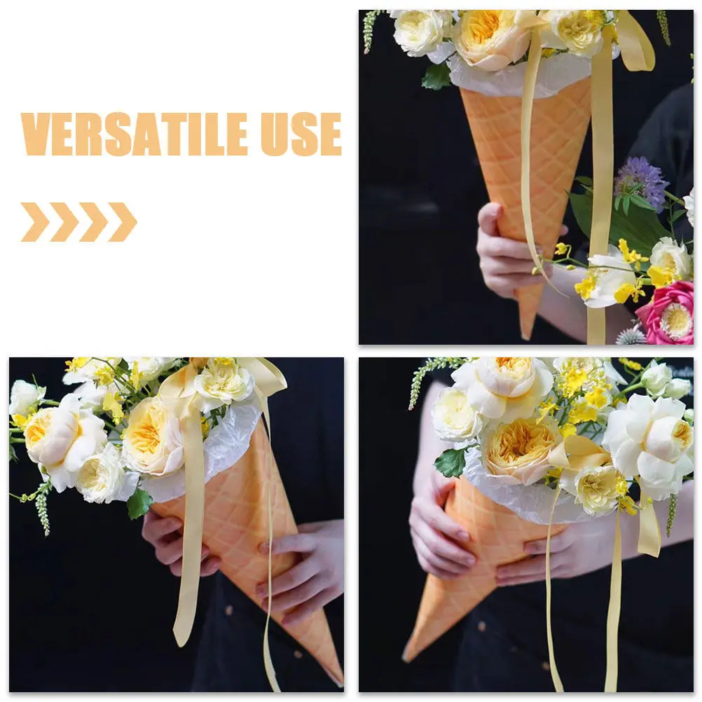 10Pcs Ice Cream Cone Flower Bouquet Wrapping Paper Unique Decorative Floral Wraps Petal Cones for Weddings Birthdays Bouquet - view 5