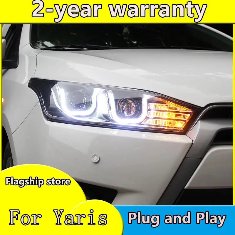 Car Styling Head Lamp car styling for Toyota YARiS led headlights 2014-2016 double U led HID KIT Bi-Xenon Lens low beam