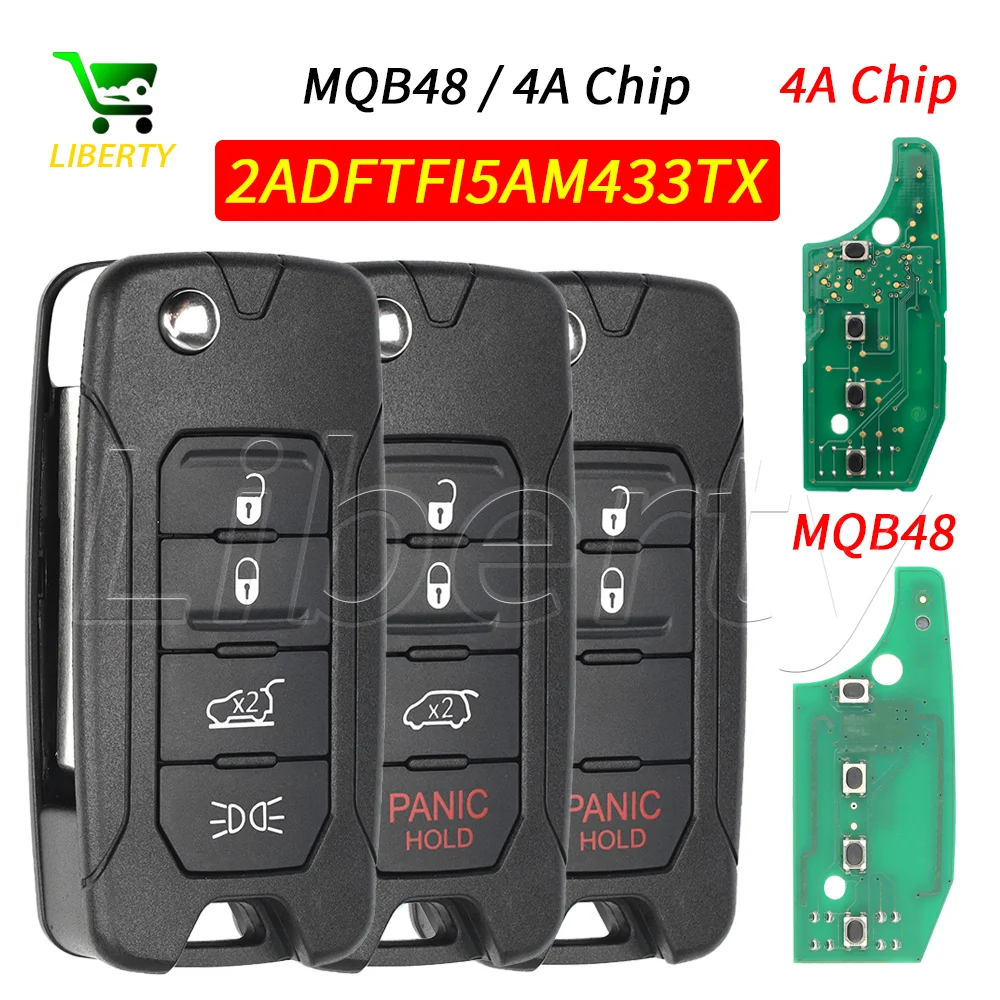 

Liberty RX2RKEL9 2ADFTFI5AM433TX Flip Car Remote Key Fob 4A / MQB48 Chip for Jeep Renegade Fiat 500X 2016 - 2018 SIP22 Blade