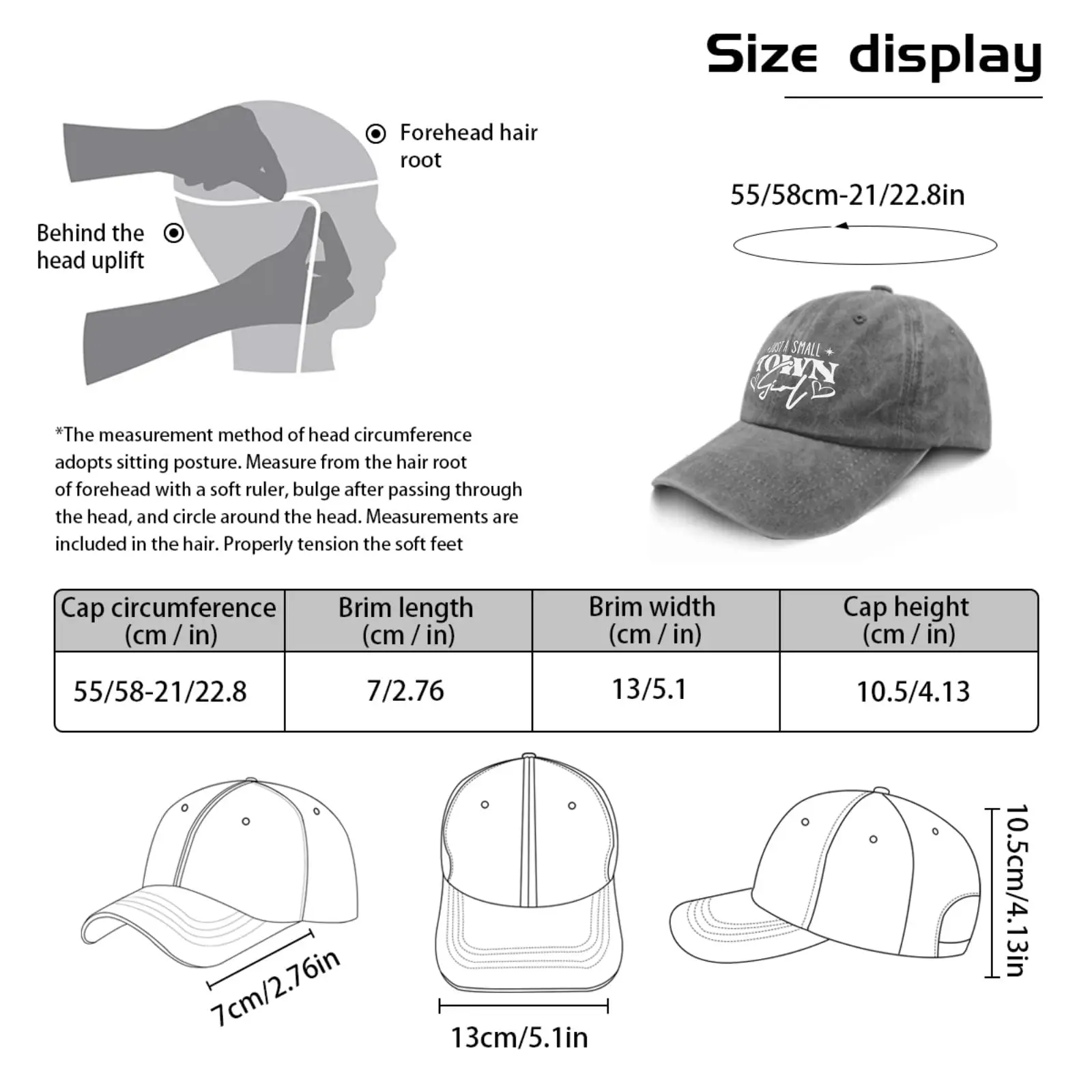 Just a Small Town Girl Czapka z daszkiem Trucker Denim Hat Washed Cotton Fashion Cap Unisex Regulowana sportowa czapka