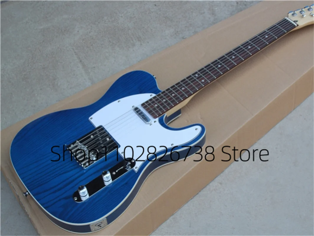 Classic Blue Electric Guitar Tel Guitar ASH Wood Body White Binding Maple Neck White Guard Fixed Bridge  Factory Custom