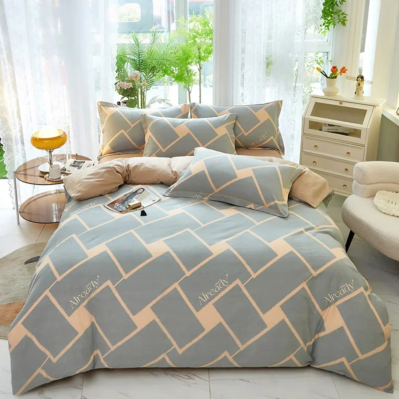 

Minimal Style Geometric Duvet Cover Modern Abstract Plaid Comforter Cover with 2 Pillowcases Luxury Soft 100% Cotton Bedding Set