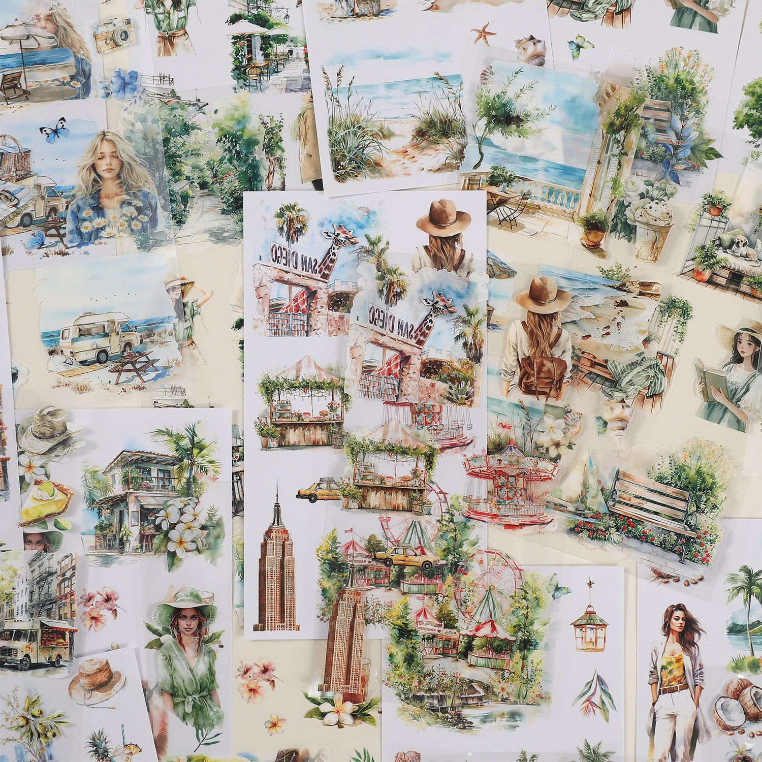 Mr.Paper 5Packs Dual Material Watercolor Scenery Sticker Book DIY Base Decor for Journal Photo Frame Scrapbook Collage