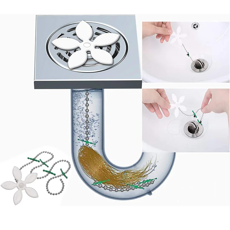 

Small Flower Chain Sewer Hair Cleaner Suitable For Kitchen Sink Pipeline Cleaning Hook Bathroom Anti-clogging Drainage Facility