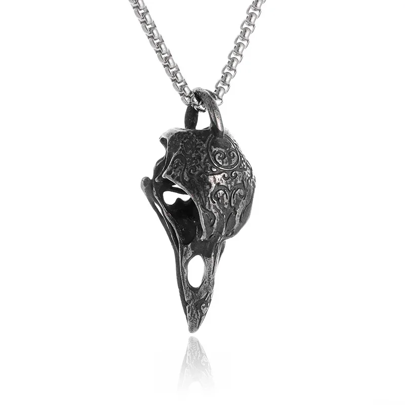 Retro Gothic Crow Skull Pendant Necklace Men\'s Punk Charm Fashion Domineering Halloween Animal Jewelry Gift