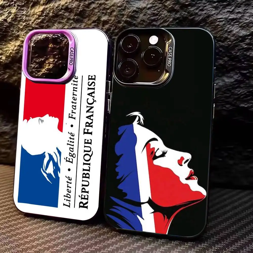 Coque de téléphone France République Liberté-Égalité-Fraternité couleur argent pour iPhone 17, 16, 11, 12, 13, 14, 15 Plus, Pro Max, XS