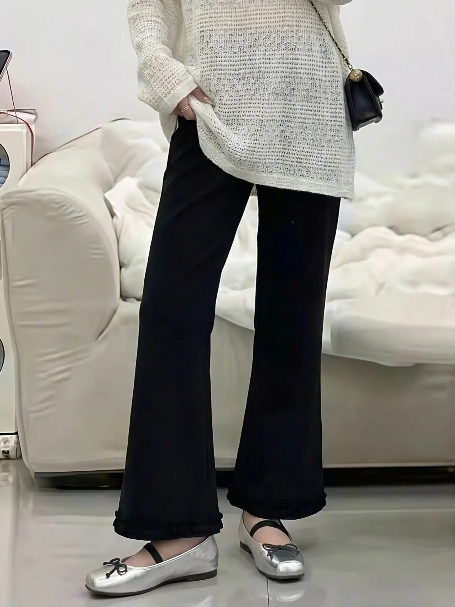 

plus Size Women's Spring Long Pants High Waist Simple Elastic Commute Style Casual Flared Pants Thick Sister Brand New Item