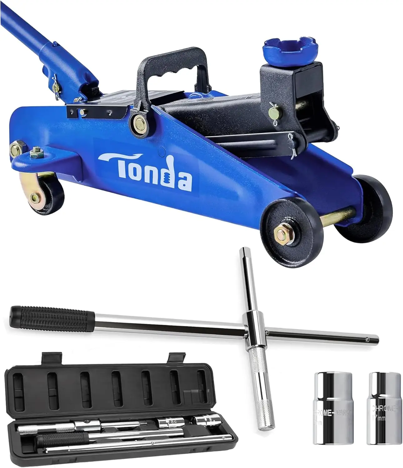 

Floor Jack 2 Ton, Blue and Extended Lug Wrench