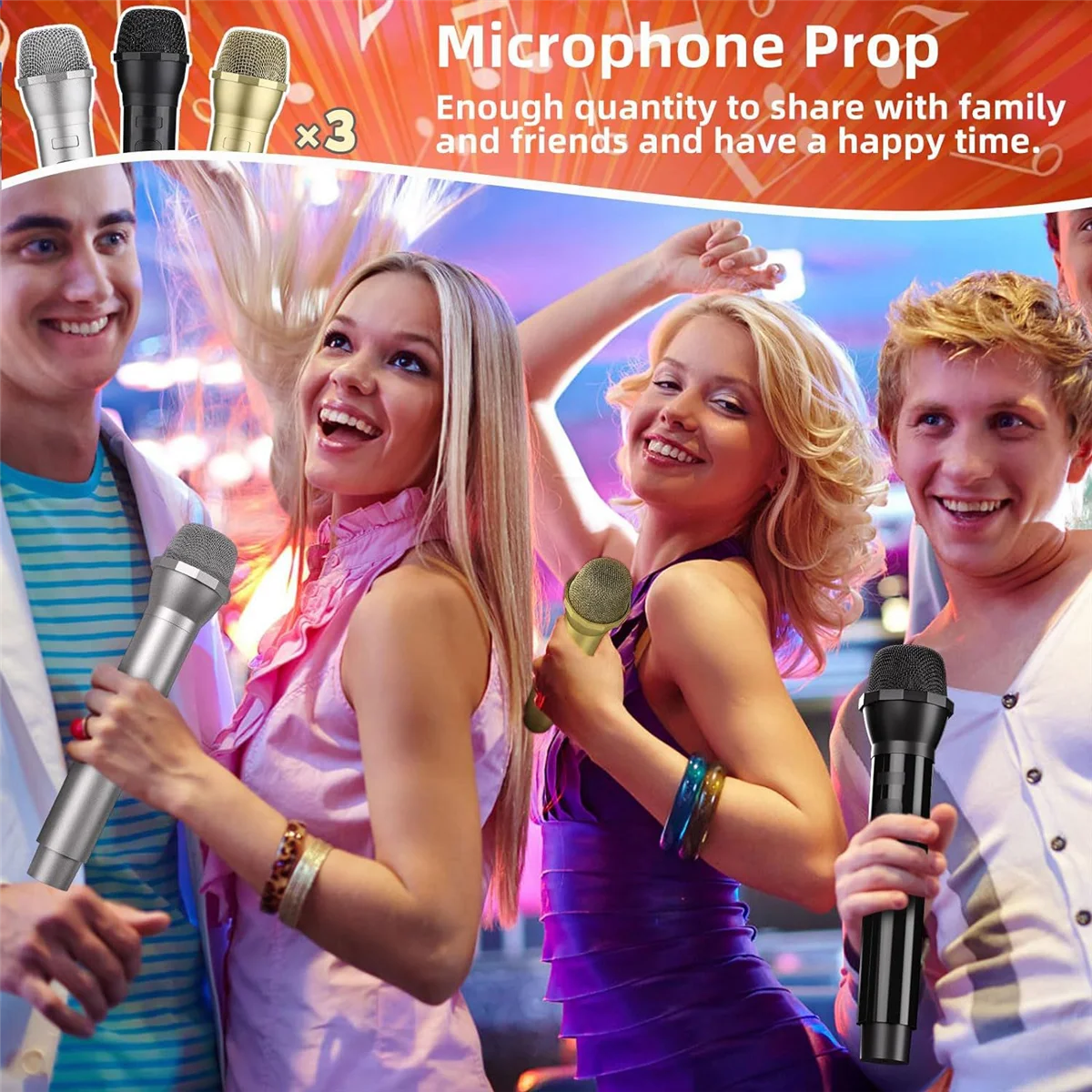 3 PCS Microphone Prop, Plastic Prop Microphone, Mic Prop for Costume Role Play Christmas Cosplay Music Birthday Party