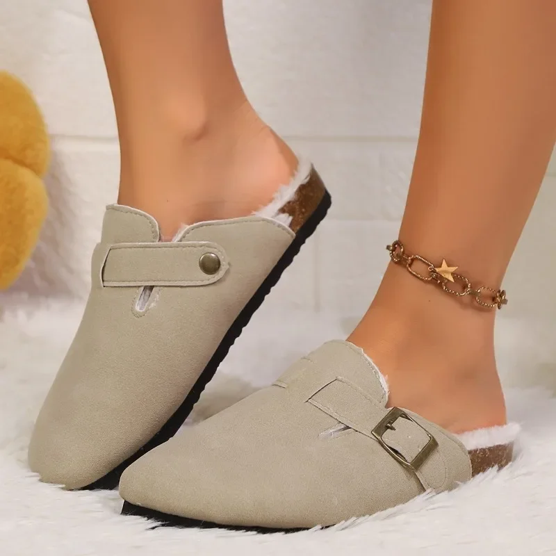 Women's Slippers 2025 New Spring Autumn Imitation Suede Design Home Baotou Slippers Soft Plush Non-slip Flat Slippers Zapatilla