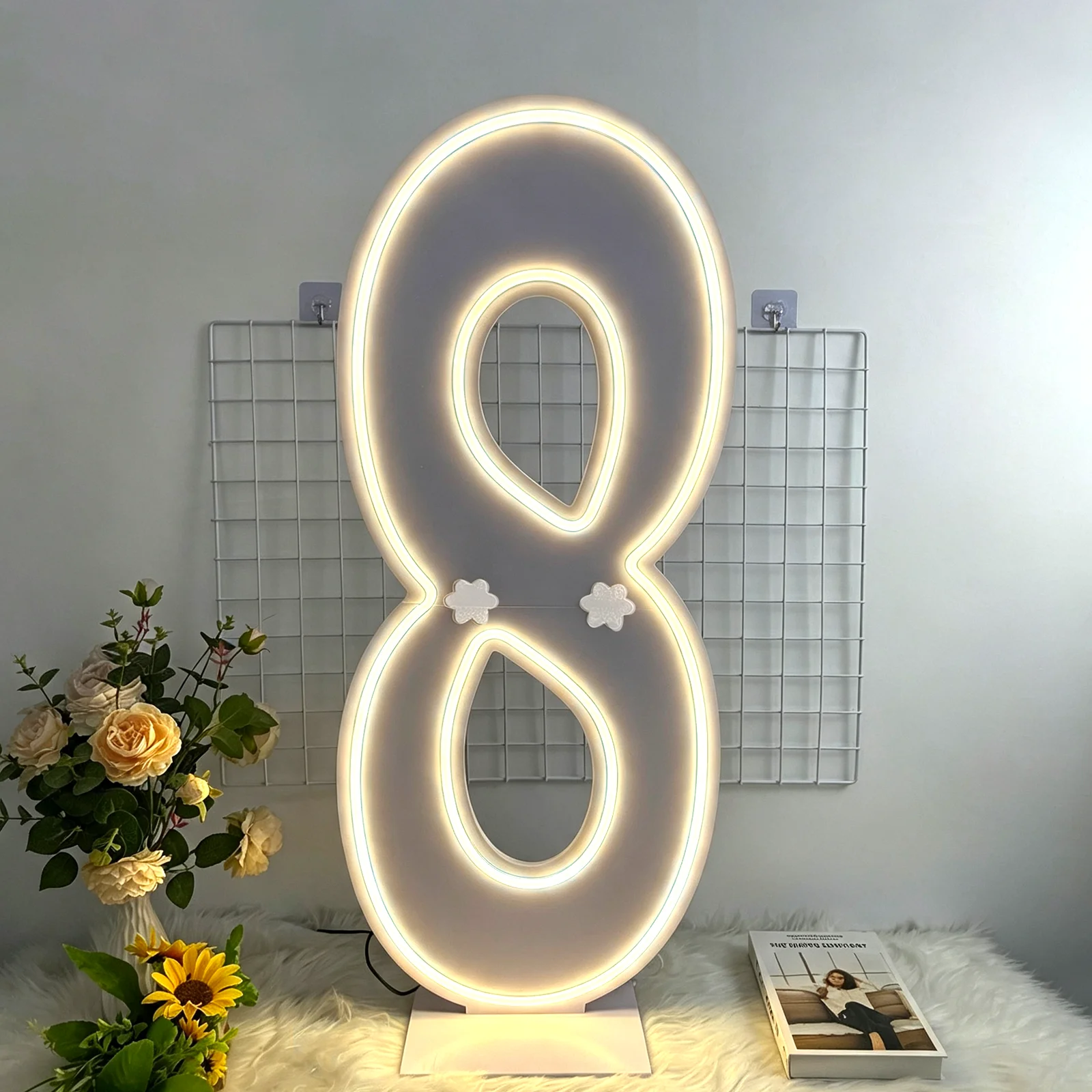 76cm/100cm Tall Foldable LED Neon Number 0-9 Sign, Dimmable Lights with White Plastic Backer Free Standing Up Decor Signs