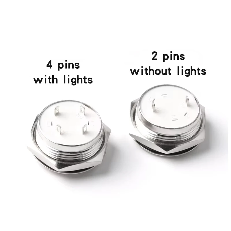 22MM Ultra-Short Metal Push Button Switch Waterproof Momentary Self-reset Flat Head / High Head Silver 1NO 3V 24V