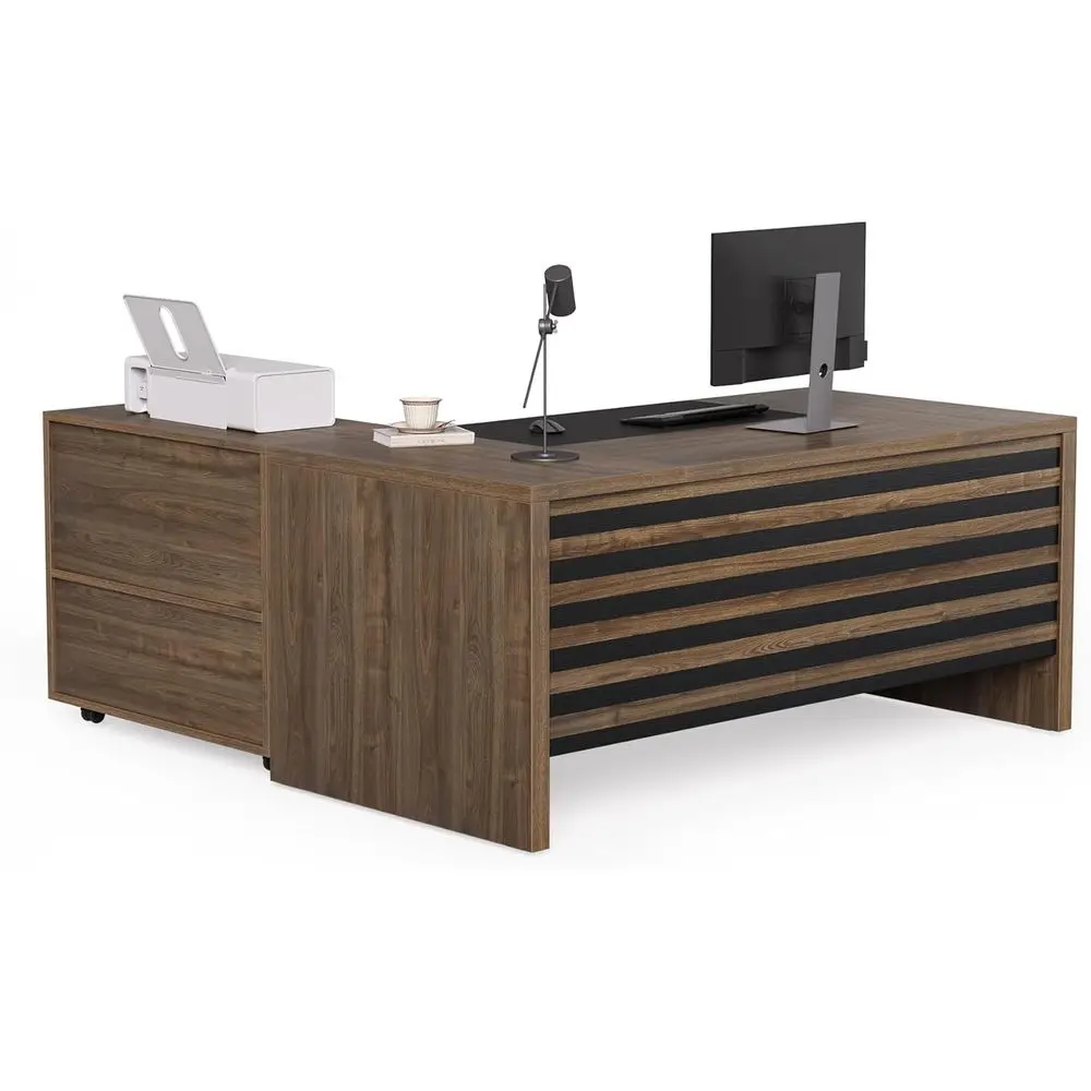 

Угловой компьютерный стол с комбинированным шкафом, офисный стол 63 дюйма, напольный шкаф 31 дюйм с местом для хранения и органайзером для форматов A4/Letter/Legal