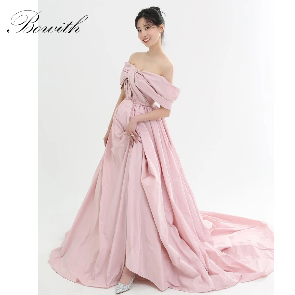 

Bowith Fairy Pink Off the Shoulder Taffeta Korean Wedding Dresses 2025 Customized Bridal Gown A-Line Reception Dresses for Bride