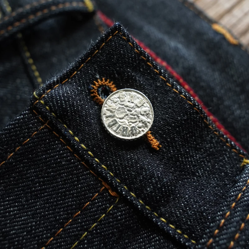 SAUCE ORIGIN 917XX جينز رجالي Selvedge Denim جينز للرجال زر فضي فضفاض مناسب يدويًا 15 أونصة #3