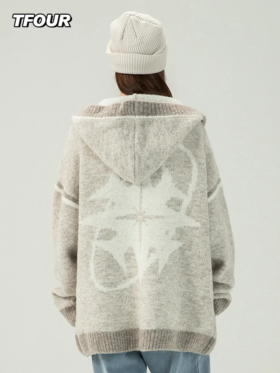 

TFOUR 2026 Весенне-осенний вязаный кардиган с восьмиконечной звездой, унисекс, модный свободный свитер в американском стиле, верхняя одежда