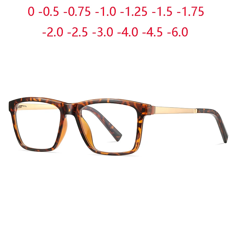 

Прямоугольные очки для близорукости в леопардовой оправе для мужчин, студенческие очки с защитой от синего света, очки для близорукости по рецепту от -0,5 до -0,75 до -6
