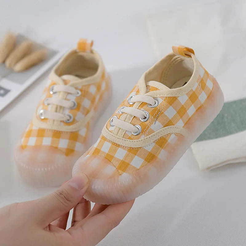 2023 New Children\'s Shoes Checkered Canvas Shoes Slip on Casual Shoes Soft Sole Anti Slip Girls Sneakers Kids Boys Cloth Shoes