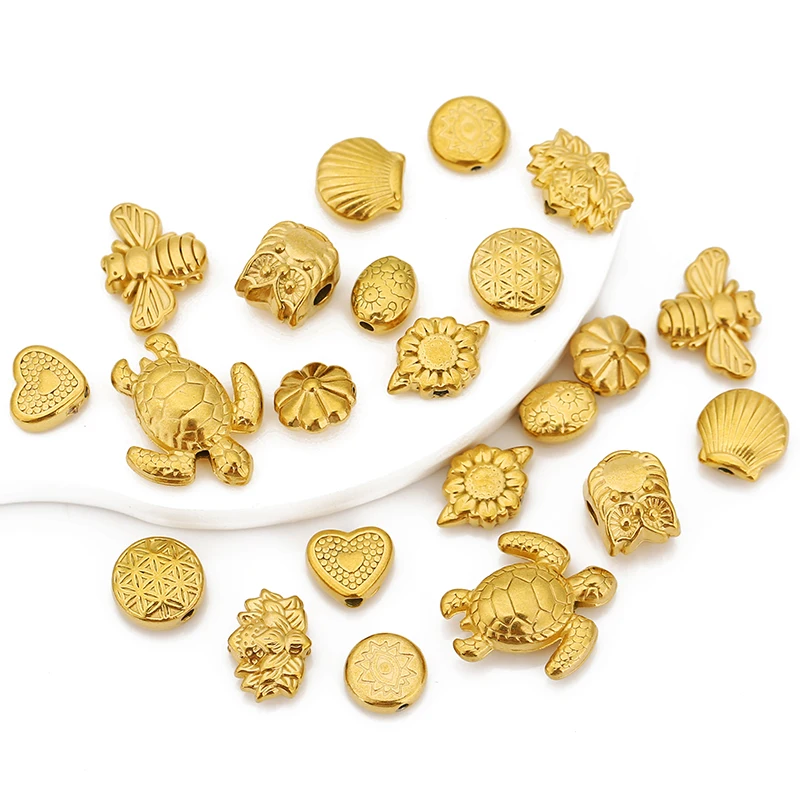

5pcs Stainless Steel Gold Plated Love Hear Turtle Bees Shell Loose Beads for DIY Necklace Bracelets Jewerly Making Accessories