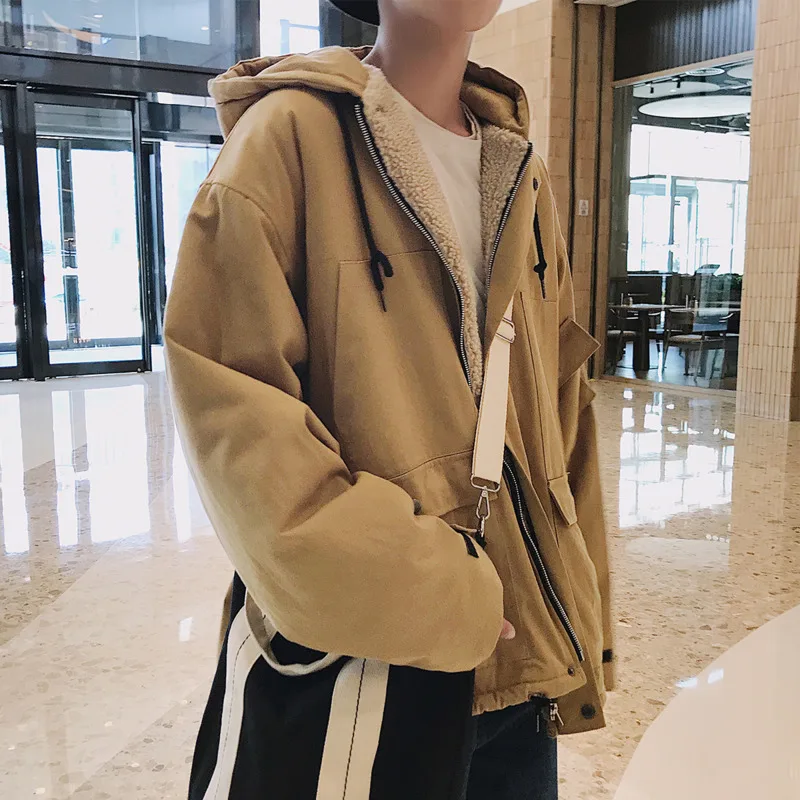 Winterjas Mannen Warm Mode Gevoerde Lam Bont Jas Mannen Streetwear Losse Katoenen Korte Jas Heren Oversized Bovenkleding S-XL