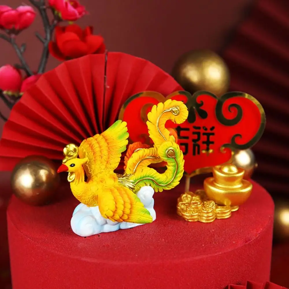 Resin Dragon and Phoenix Ornaments Mythical Animal Miniature New Year Ornament Chinese Style Baking Cake Decoration Birthday