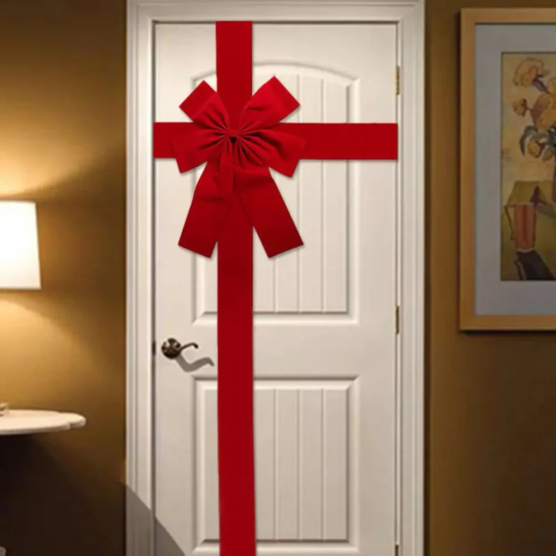 

1pc Big Ribbon Bow Christmas Supplies Bow Front Door Decorations Hanging FrontDoor Red Bows Supplies Home Ornaments NewYear 2025