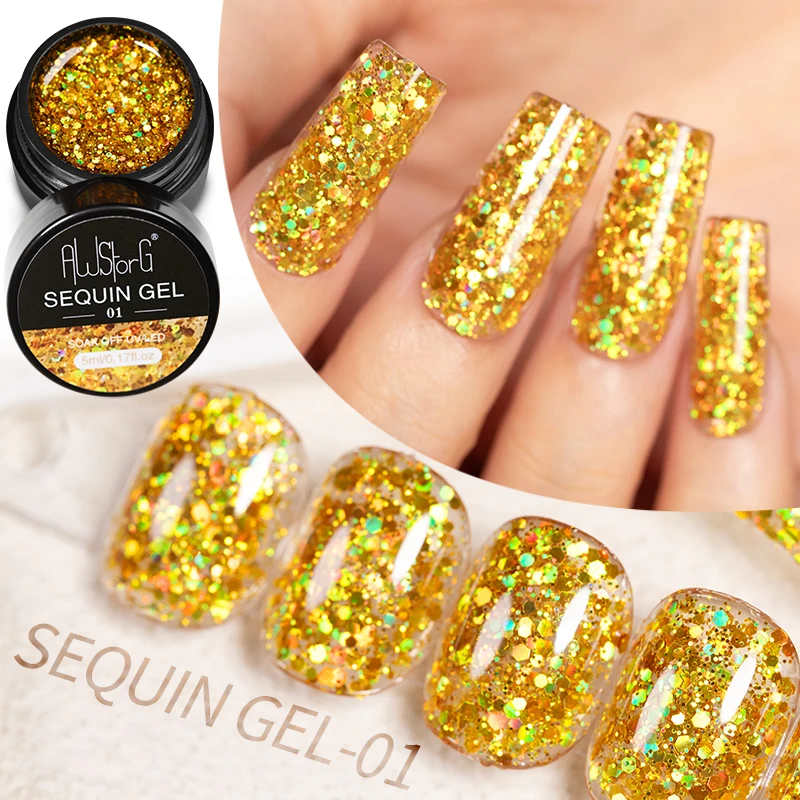 5ML Champagner Gold Glitter Reflektierende Nagel Gel Polnisch Funkelnden Nagel Gel Kristall Glitter Graffiti Streifen Pull Linie Nagel UV Gel