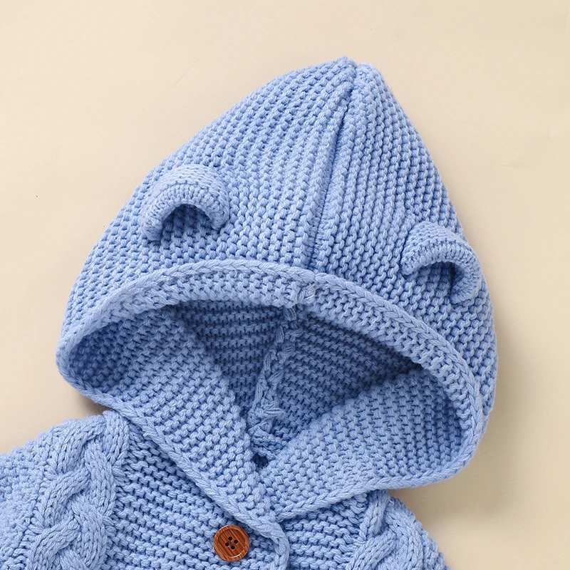 Infant Baby Romper Long Sleeve Newborn Girl Boy Jumpsuit Fashion Hooded Kid Children Solid Clothes 0-18M Knitted Overalls Autumn