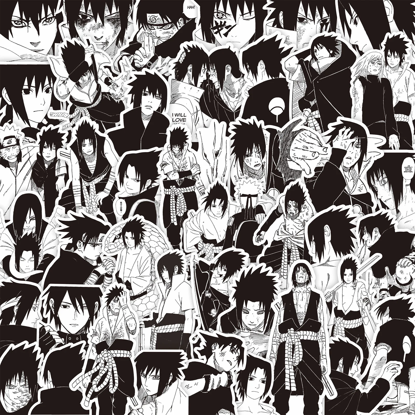 70 teile/satz Cartoon Klassiker Anime Naruto Uchiha Sasuke Figur schwarz und weiß wasserdicht DIY Aufkleber dekorieren Geschenke