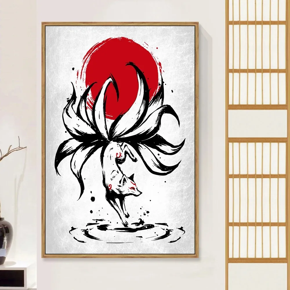 Vintage Japanese Samurai Canvas Painting Wall Art Abstract Warrior Panda And Geisha Poster Prints For Living Room Home Decor