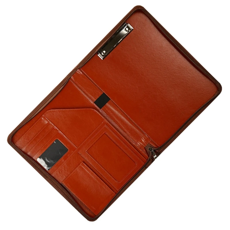 PU Leather Conference Folder with Clipboard Multiple Pocket Card Holder Pen Slot Clipboard Zippered Business File Case