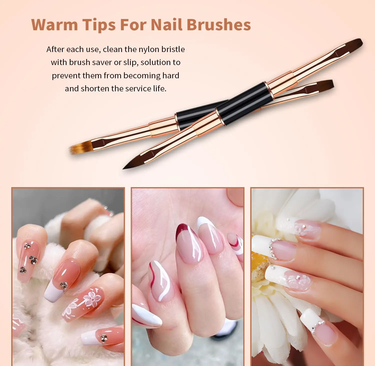 مجموعة فرش تزيين الأظافر - 5 قطع احترافية من فرش الأظافر الأكريليك ذات نهاية مزدوجة، فرش تفاصيل مبطنة لفرش تصميم الرسم #5