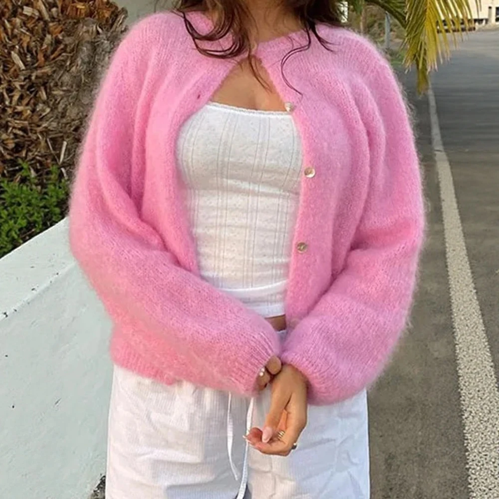 

Women's Long Sleeve Cardigan Basic Plain Crew Neck Single Breasted Button Front Autumn Winter Casual Outerwear