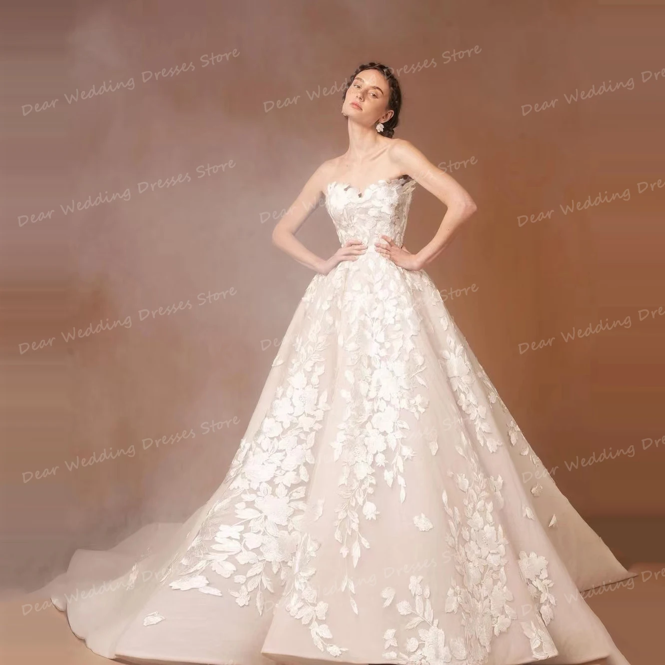 

Vintage Bohemia Wedding Dresses Sexy Appliques Bridal Ball Gowns A Line Women's Sweetheart Sleeveless Sweep Train Robe De Mariée