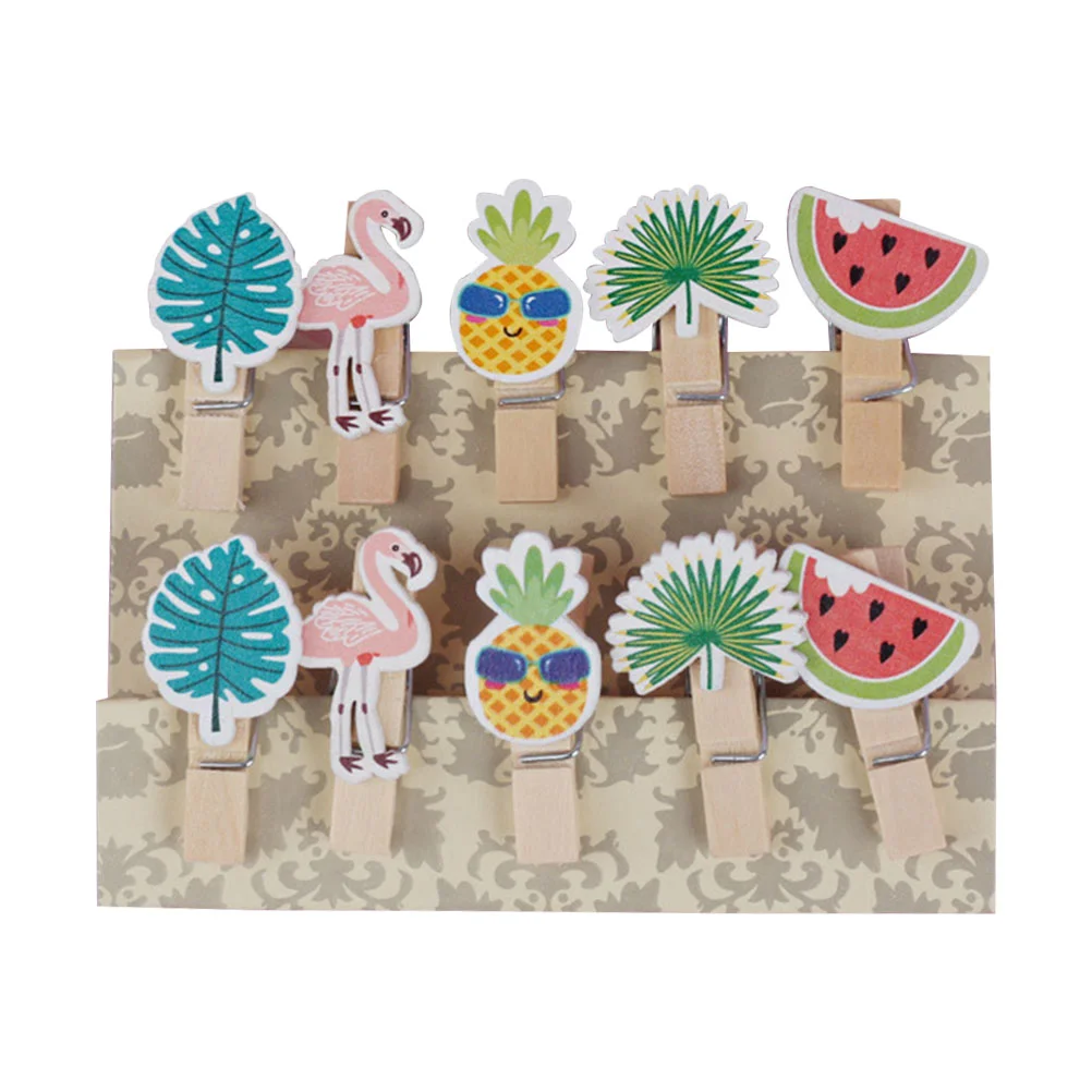 30pcs Fashion Wooden Photo Clips Fruits Flamingo Leaf Note Clamp Creative Picture Clips Wooden Clips Photo Holder