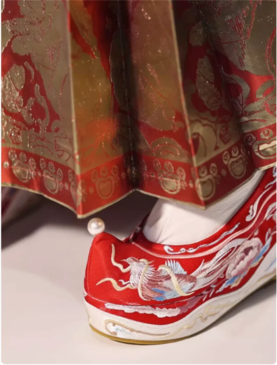 Ancient style slope heel 10cm height raised upturned embroidered Hanfu shoes