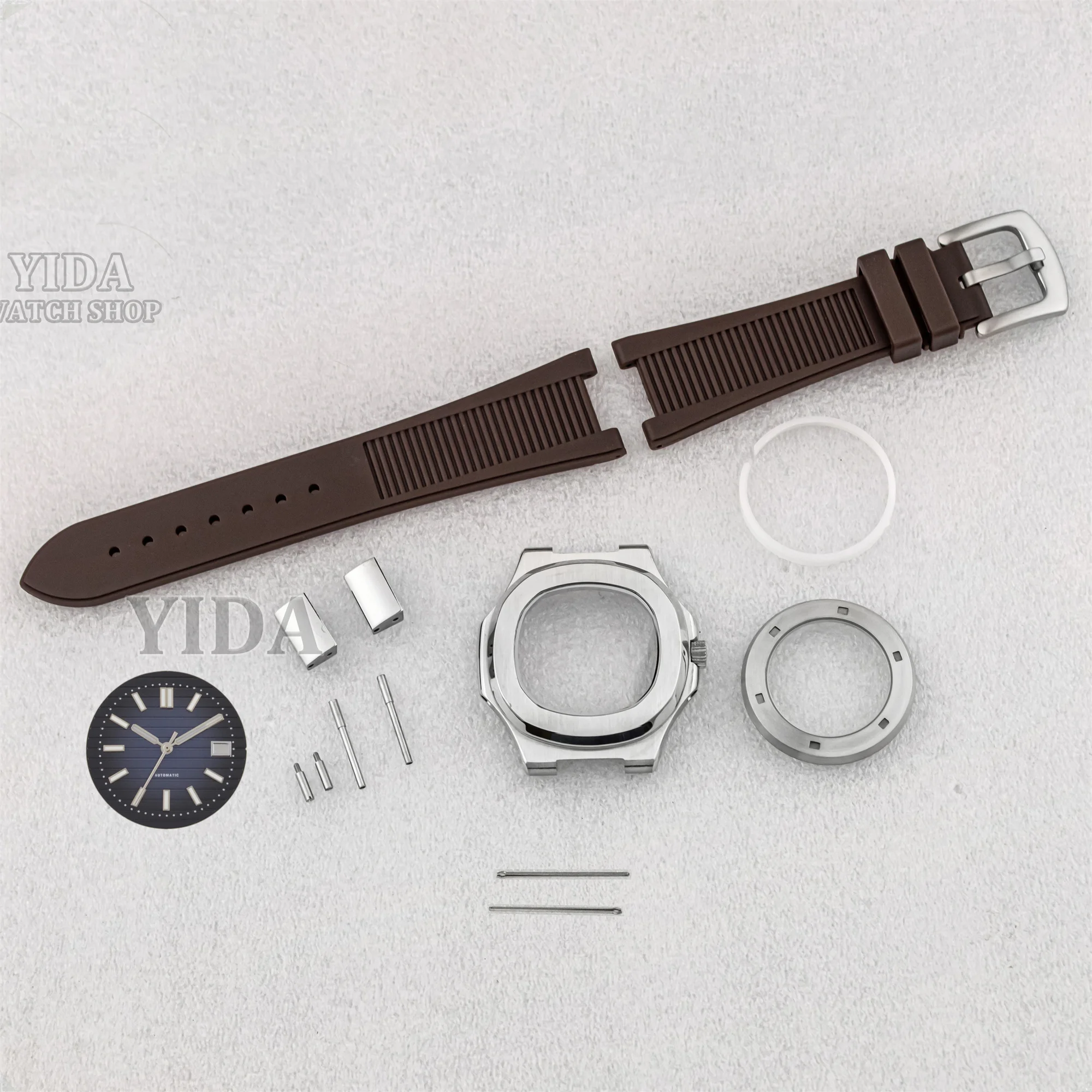 41mm NH35 Case Rubber Strap 316L Stainless Steel Silver Watch Case 10ATM Waterproof Case Fit Nautilus NH35 Movement MOD Parts
